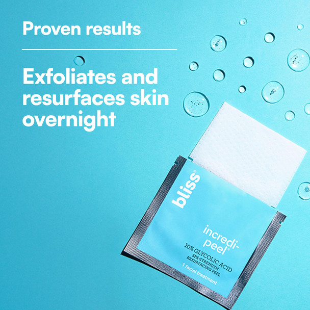 Bliss That's Incredi-Peel Glycolic Resurfacing Facial Pads - 15 Ct - Single-Step Pads For Exfoliating And Brightening - Targets Fine Lines And Discoloration - Travel-Friendly - Vegan & Cruelty-