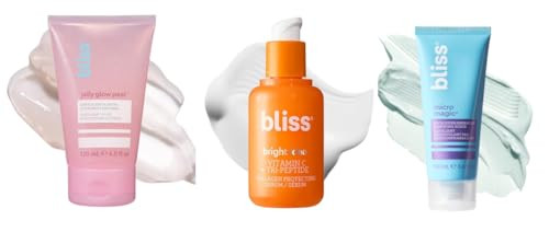 Bliss Brightening Trio: Micro Magic Exfoliating Scrub Bright Idea Vitamin C Serum & Jelly Glow Peel Cleanser - Clean & Vegan Skincare