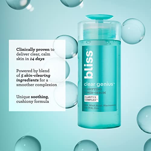 Bliss Clarifiying Acne Treatment Duo: Clear Genius Clarifying Toner + Serum - 4.3 Fl Oz And Clear Genius Acne Spot Treatment 0.5 Fl Oz