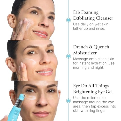 Bliss Essentials Skincare Kit - Eye Do All Things Hydrating Eye Gel Drench & Quench Hyaluronic Acid Face Moisturizer & 2-In-1 Foaming Facial Cleanser And Exfoliator