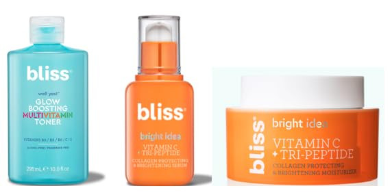Bliss Complete Radiance Skincare Set - Vitamin C Serum Hydrating Toner & Brightening Moisturizer - Anti-Aging Dark Spot Reduction Skin Brightening & Hydration - Clean Vegan & Cruelty- 3 Pack