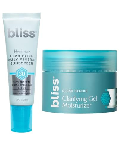 Bliss Clarifying Mineral Sunscreen Spf30 (1.7Oz) And Clear Genius Clarifyig Gel Moisturizer (1.4Oz) Duo Set With Clarity 5 Complex Salicylic Acid And Niacinamide
