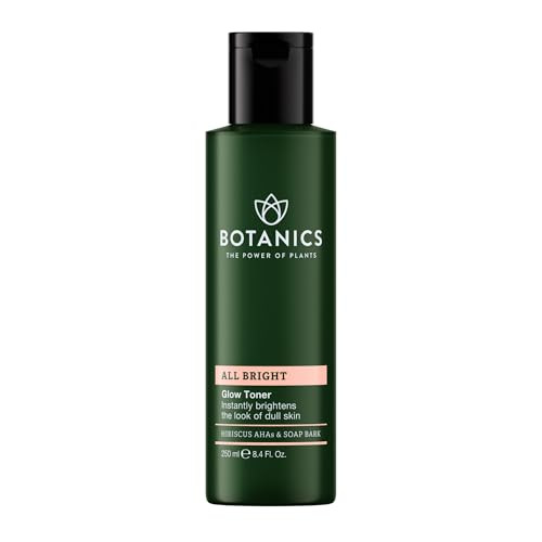 Botanics All Bright Glow Toner For Face - Enriched With Hibiscus Aha Exfoliant & Soap Bark - Non-Drying & Brightening - Vegan And Cruelty- Face Toner For Women & Men (8.4 Fl Oz)