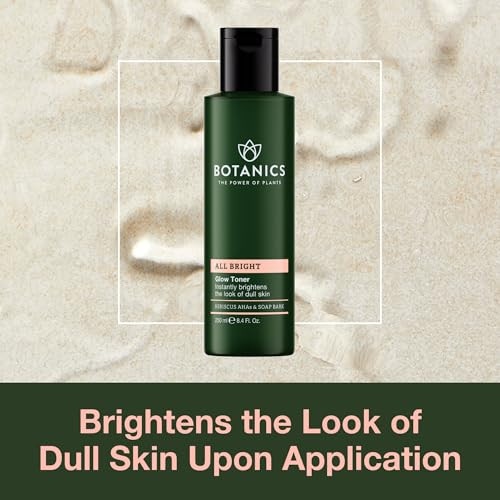 Botanics All Bright Glow Toner For Face - Enriched With Hibiscus Aha Exfoliant & Soap Bark - Non-Drying & Brightening - Vegan And Cruelty- Face Toner For Women & Men (8.4 Fl Oz)