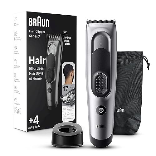 Braun Hair Clippers For Men Series 7 7390 Hair Clip From Home With 17 Length/Recall Setting Incl. Memory Safetylock Ultra-Sharp Blades 2 Combs Stand Pouch Washable