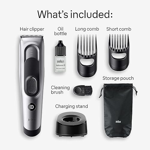 Braun Hair Clippers For Men Series 7 7390 Hair Clip From Home With 17 Length/Recall Setting Incl. Memory Safetylock Ultra-Sharp Blades 2 Combs Stand Pouch Washable