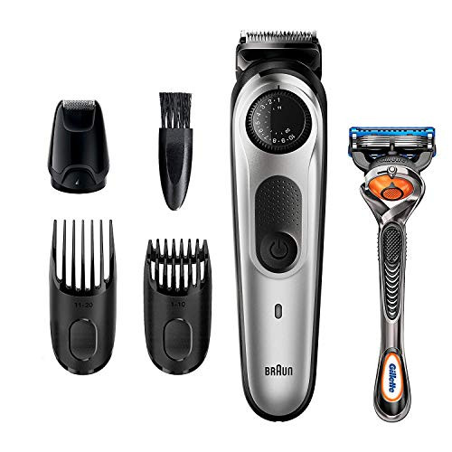Braun Beard Trimmer Hair Clippers For Men Cordless & Rechargeable Mini Foil Shaver With Gillette Proglide Razor Black/Silver 6 Piece Set