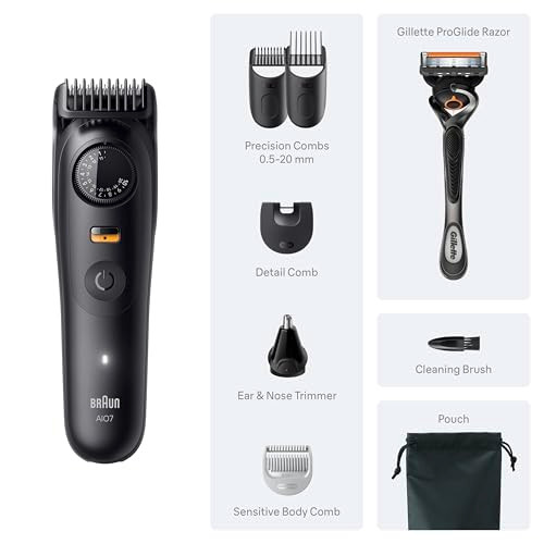 Braun Series 7 All-In-One Beard & Body Grooming Kit For Men Cordless Trimmer Hair Clippers & Shaver For Face Hair & Body With Gillette Proglide Razor Aio 7530