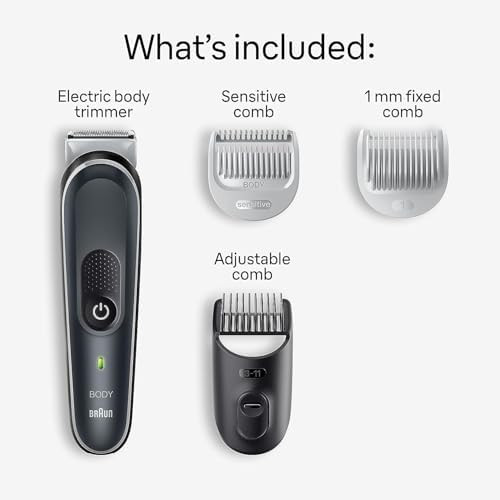 Braun Body Groomer 5 For Men Bg5340 Manscaping Tool Skinshield Technology Sensitive Comb Lifetime Sharp Metal Blade Body Groomer For Men Gray/White