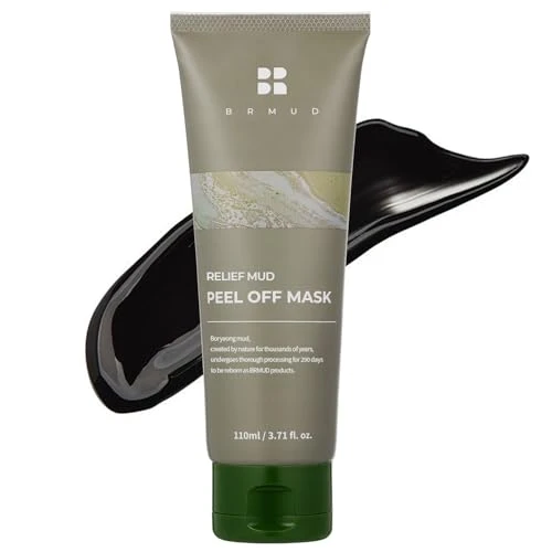 Brmud Relief Mud Peel Off Mask - Gentle Hypoallergenic Exfoliating Deep Pore Blackhead Cleanser & Sebum Control - Korean Skincare For All Skin Types (3.72 Fl Oz)