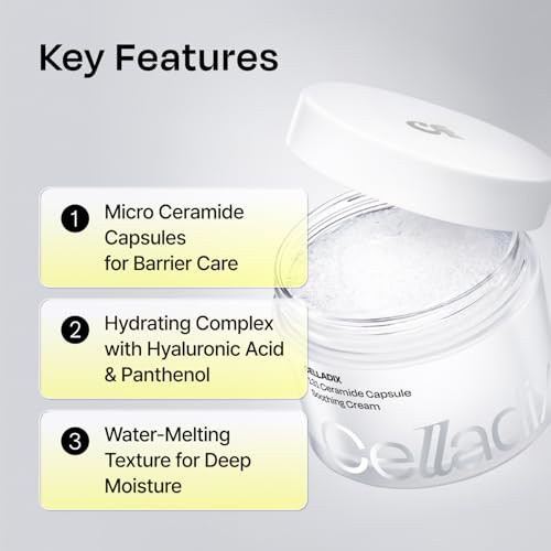 Celladix 131 Ceramide Capsule Soothing Cream Korean Skincare Face Moisturizer With Hyaluronic Acid & Panthenol Hydrating Barrier Repair For Sensitive & Acne-Prone Skin 1.7 Fl Oz