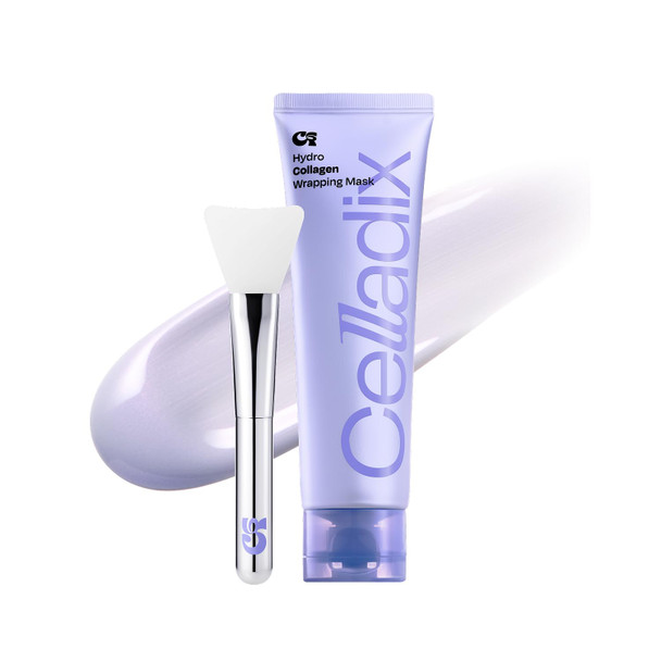 Celladix Hydro Collagen Wrapping Mask Overnight Hydrating & Firming Peel-Off Face Mask Vegan Collagen Niacinamide pore Minimizing & Radiance Boost Korean Skincare 2.53 Fl Oz (Jelly Brush Set)