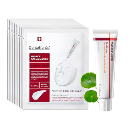 Centellian 24 Madeca Cream Time Reverse 1.69 Fl Oz + Madeca Derma Mask 3(Intensive) 10Pc Hydrating Firming Wrinkle Care Set With Centella Asiatica Teca & Madecassoside For Nourished Soothed