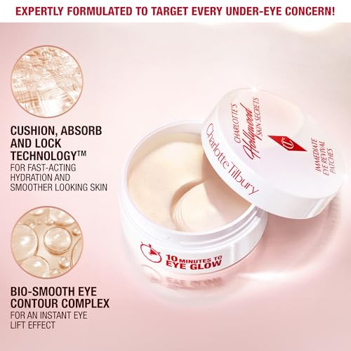 Charlotte Tilbury Hollywood Skin Secrets Under Eye Patches - Radiance-Boosting Lift Effect Eye Patches For Puffy Eyes & Dark Circles - Infused With Non-Slip & Non-Drip Cooling Hydrogel Cushion