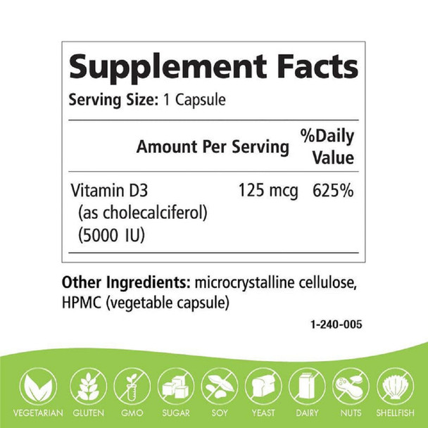 Pure Essence Vitamin-D 5000 Iu 30 Vegi-Caps