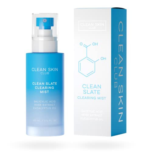 Clean Skin Club Acne Clearing Mist Salicylic Acid + Rose Extract Breaktout Fighting Lightweight Acne Spray Dermatologist Tested & Approved Acne Treatment Alcohol & Cruelty Natural Ingredients