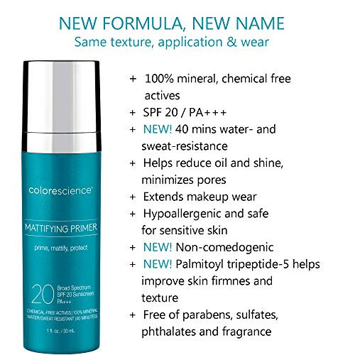 Colorescience Mattifying Perfector Face Primer Water Resistant Mineral Sunscreen Broad Spectrum 20 Spf Uv Skin Protection 1 Fl Oz