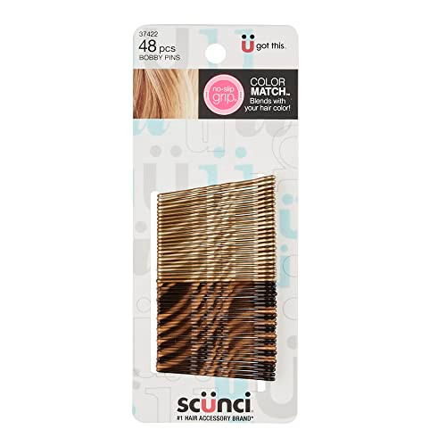 Scunci By Conair No-Slip Grip Bobby Pins - Bobby Pins Brown Hair - Hair Accessories For Women - Color Match Blonde & Brunette 48 Count