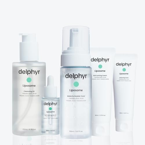 Delphyr Liposome Complete Skincare Bundle Bubble Serum Cleansing Foam & Oil Calming Serum & Moisturizing Cream Sensitive Skin 5-Piece Set