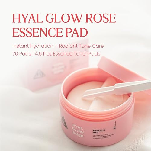 Neogen Dermalogy Hyal Glow Rose Essence Pad Hydrating Firming & Radiance Boosting Toner Pads Infused With Rose Water Niacinamide Adenosine & 8 Types Of Hyaluronic Acid 70 Pads / 4.6Fl.Oz