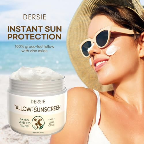Dersie Tallow Sunscreen Spf 30 Mineral Uv Defense With Non-Nano Zinc Oxide Face & Body Sun Protection For Adults & Kids 100% Grass-Fed Beef Tallow For Moisture Retention & Skin Comfort (2.1 Oz)
