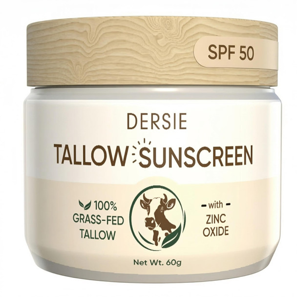 Dersie Tallow Sunscreen Spf 50 Mineral Uv Defense With Non-Nano Zinc Oxide Face & Body Sun Protection For Adults & Kids 100% Grass-Fed Beef Tallow For Moisture Retention & Skin Comfort (2.1 Oz)