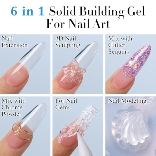 Double Rhythm 2.1 Oz Solid Sculpting Gel For Nail Art Non-Sticky 60G 3D Clear Hard Gel For Building Carving Molding Extension With Sculpting Pen And Mould (Clear)