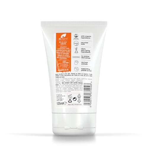 Dr. Organic Dr Organic Manuka Honey Foot Cream Moisturising Dry Skin Mens Womens Natural Vegetarian Cruelty- Paraben & Sls- Recycled & Recyclable Organic 125Ml Packaging May Vary
