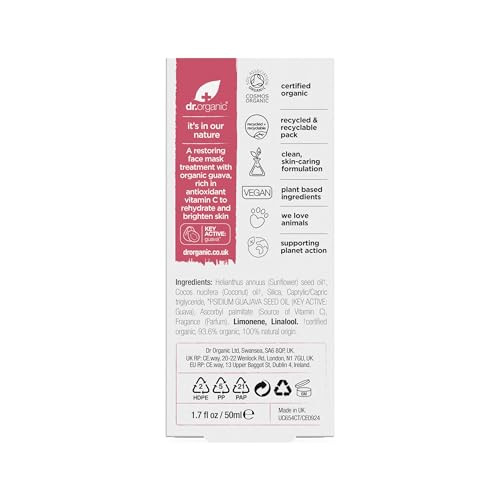 Dr. Organic Vitamin C Face Mask Illuminating And Hydrating For Dull Skin Natural Vegan Cruelty- Paraben & Sls- Organic 50 Ml / 1.7 Fl Oz