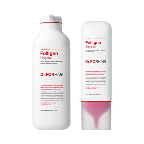 Dr.Forhair Folligen Shampoo & Folligen Sea Salt Scaler For Scalp Exfoliator And Looking Fuller