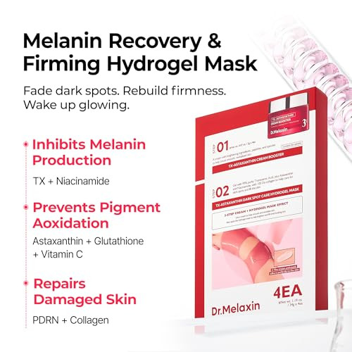 Dr.Melaxin Tx Astaxanthin Melanin Recovery & Firming Hydrogel Mask (4 Sheets) Dark Spot Correcting 2-Step Mask With Tranexamic Acid Niacinamide Pdrn & Collagen For Elasticity