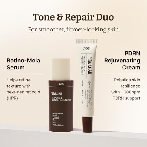 Dr.Reju-All Repair & Tone Duo: Advanced Pdrn Rejuvenating Cream + Advanced Retino-Mela Serum - Face Moisturizer & Retinol Serum For Firming & Smooth Skin Korean Pharmacy Anti-Aging Skin Care
