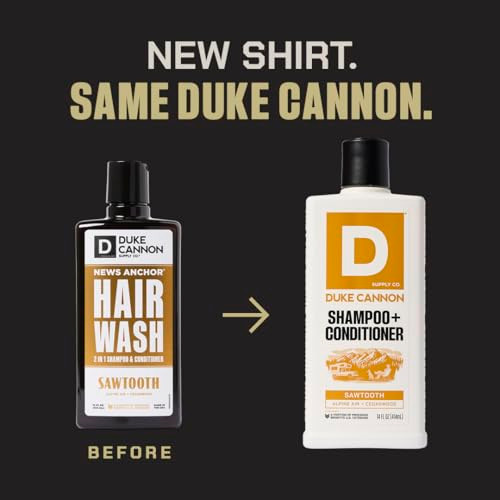 Duke Cannon Supply Co. 2-In-1 Hair Wash - Masculine Scent - Gentle Cleansing Hair Wash For Men - Stimulating Hair Shampoo & Conditioner - Tea Tree & Midnight Swim & Sawtooth- 3 Pack (14 Oz)