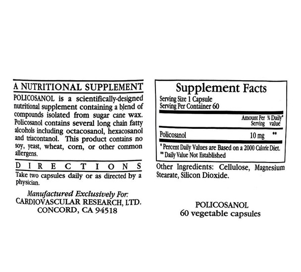 Ecological Formulas  Policosanol 10mg  60 Veg Caps