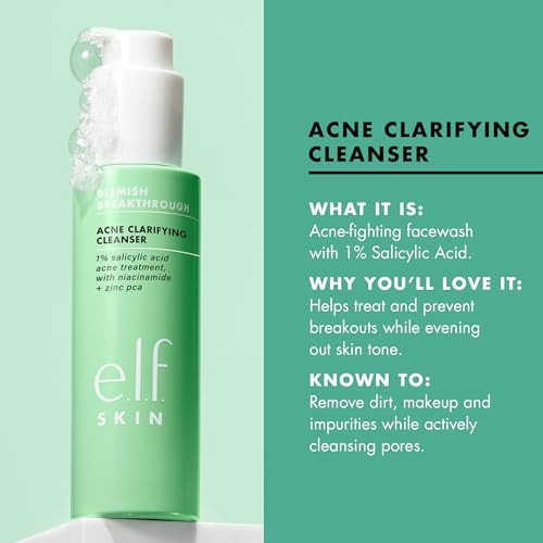 E.L.F. Skin Blemish Breakthrough Clarifying Cleanser Mini Gel Cleanser For Removing Makeup Controlling Oil & Clarifying Pores 1% Salicylic Acid