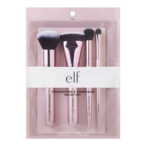E.L.F. Complexion Perfection Brush Kit 4-Piece Makeup Brush Set Brushes For Foundations & Concealers Vegan & Cruelty-