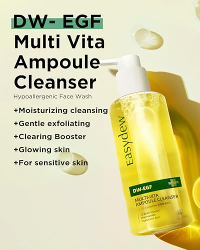 Easydew Dw-Egf Multi Vita Ampoule Cleanser Hypoallergenic Face Wash For Sensitive Skin With High-Concentration Egf Peptide Multi-Vitamins And Hyaluronic Acid - Ampoule To Bubble Foam 6.76 Fl.Oz