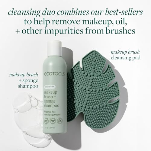 Ecotools Makeup Brush Cleansing Pad + Deep Clean Shampoo Bundle Brush Cleaner Mat & Makeup Brush Cleanser For Deep Cleaning Tools Clean Formula Cruelty- & Vegan 2 Piece Set