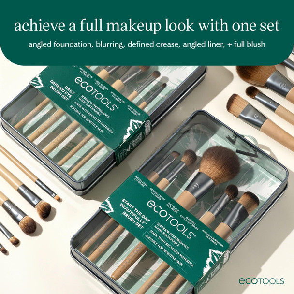 Ecotools 6 Piece Start The Day Beautifully Makeup Brush Set Makeup Brushes For Eyeshadow Blush Concealer & Foundation Application Eco-Friendly Set Synthetic Hair Vegan & Cruelty-