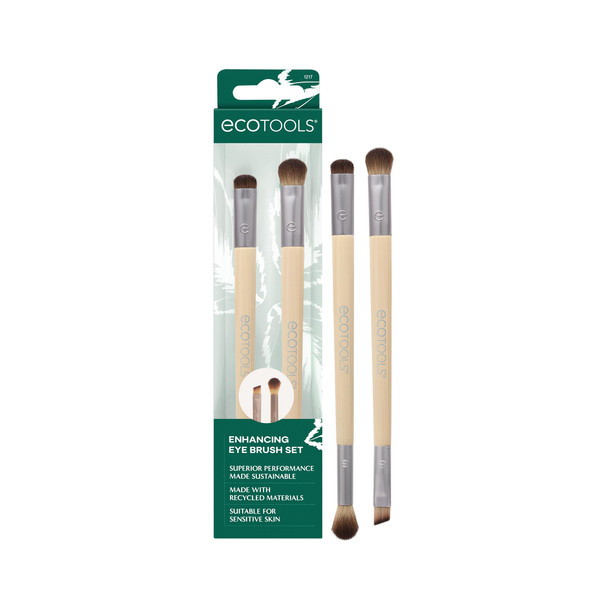 Ecotools Enhancing Eye Brush Set Makeup Brushes For Liquid Cream & Powder Eyeshadow & Eye Liner Application Dual-Sided & Eco-Friendly Synthetic Bristles Cruelty- 2 Piece Set