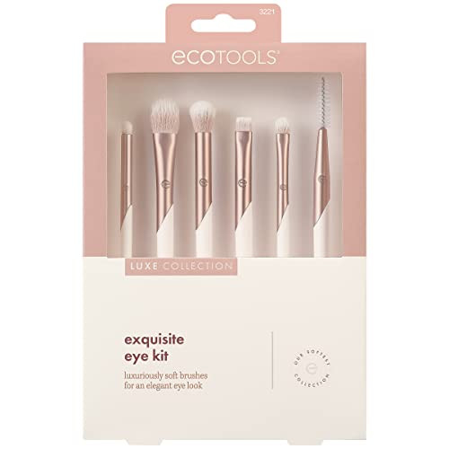 Ecotools Luxe Exquisite Eye Makeup Brush Kit For Eyeshadow Eyeliner & Brow Makeup Professional Eye Brush Set Eco-Friendly Makeup Tools Synthetic Bristles Cruelty & Vegan 6 Piece Set