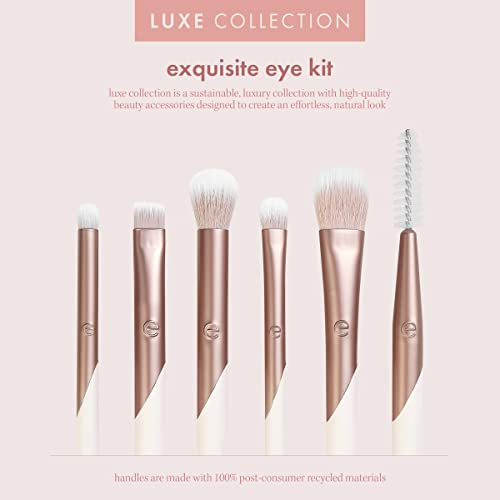 Ecotools Luxe Exquisite Eye Makeup Brush Kit For Eyeshadow Eyeliner & Brow Makeup Professional Eye Brush Set Eco-Friendly Makeup Tools Synthetic Bristles Cruelty & Vegan 6 Piece Set