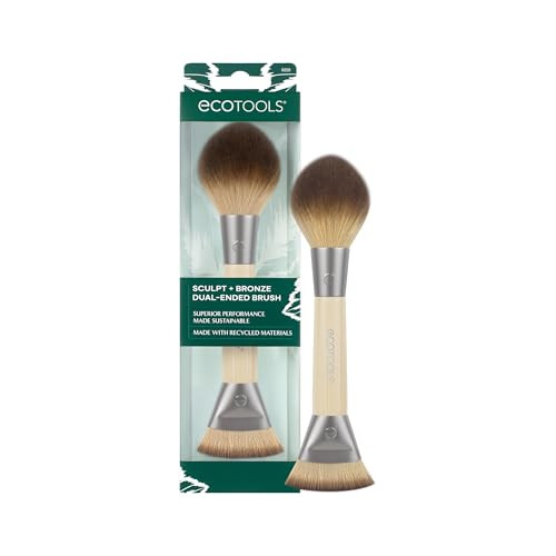 Ecotools Sculpt + Bronze Dual-Ended Makeup Brush Fluffy Bronzer & Dense Contour Brush For Liquid Cream & Powder Face Makeup Travel-Friendly Vegan & Cruelty- Eco-Friendly Handle 1 Count