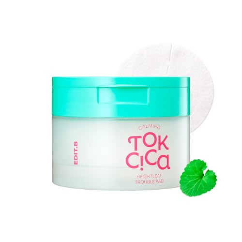 Edit.B Calming Tok Cica Heartleaf Trouble Pads Cooling & Hydrating Facial Toner Pads For Sensitive Skin Mild Exfoliating & Soothing Easy-Split For Multi-Use Daily Korean Skin Care (70 Sheets)