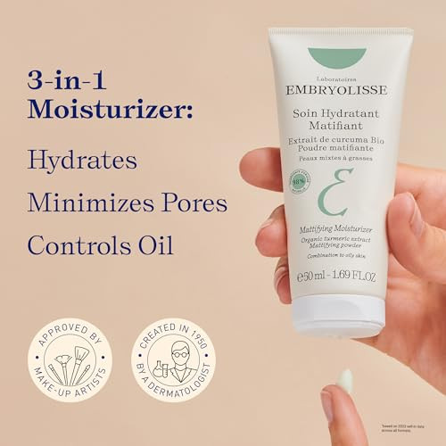 Embryolisse Mattifying Moisturizer Oil-Control Face Cream With Organic Turmeric Extract. Lightweight Hydration Non-Comedogenic For Oily & Combination Skin 1.69 Fl Oz