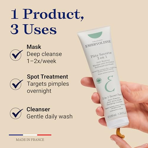 Embryolisse 3 In 1 Anti-Pimples & Acne Treatment - Multipurpose Clay Mask To Control And Clear Breakouts - For Oily To Combination Skin Paraben Oil & Non-Comedogenic 3.38 Fl Oz