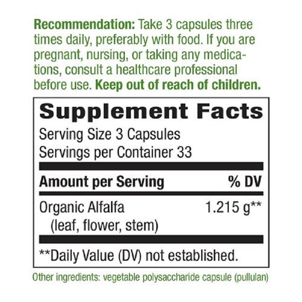 Natures Way  Alfalfa Leaves COG  100 Capsules Natures Way  Alfalfa Leaves COG  100 Capsules