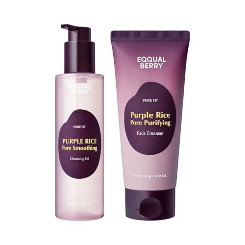 Eqqualberry Double Cleanser Duo For Facial Cleansing: Purple Rice Pore Cleansing Oil & Pack Cleanser Removes Makeup Blackheads & Impurities