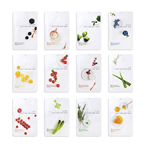 Eunyul [Pack Of 12] Daily Care Facial Sheet Mask Pack 12 Types Korean Skincare Hydrating & Nourishing & Natural Ingredients For All Skin Types