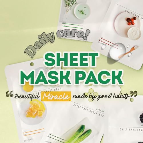 Eunyul [Pack Of 12] Daily Care Facial Sheet Mask Pack 12 Types Korean Skincare Hydrating & Nourishing & Natural Ingredients For All Skin Types